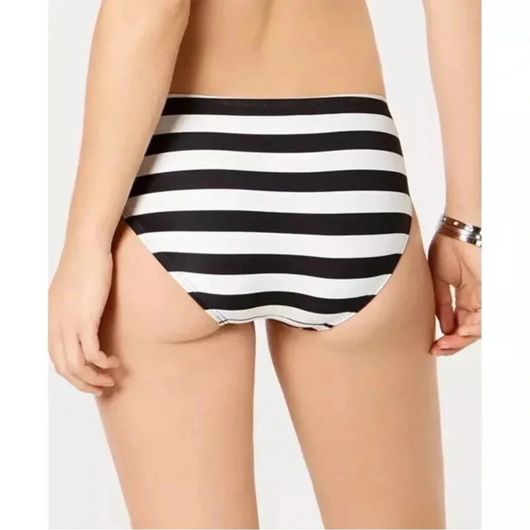 Michael Kors Womens Logo Ring Hardware Stripe Bikini Bottom Black/White Small - Picture 2 of 12